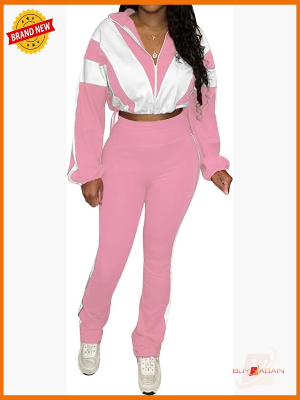 2 Piece Tracksuit Zip Cropped Jacket Flared Leggings Jogger Set